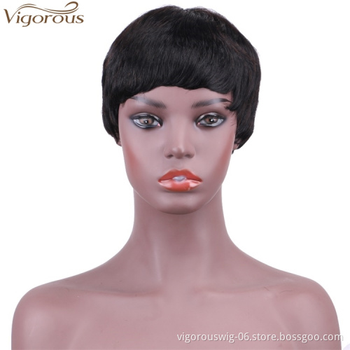 Vigorous Cheap Human Hair Short Bob Brazilian Pixie Cut Wig Straight Human Hair Wigs With Bangs 8 Inch Machine Made Real Wigs